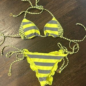 Luli Fama Yellow and Gray Striped Bikini